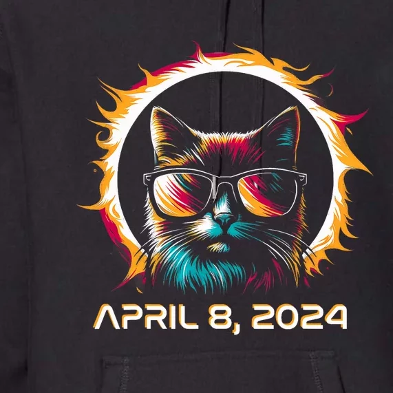 Total Solar Eclipse 2024 Cat In Astronomy Glasses Premium Hoodie