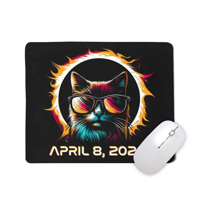 Total Solar Eclipse 2024 Cat In Astronomy Glasses Mousepad