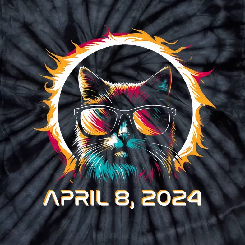 Total Solar Eclipse 2024 Cat In Astronomy Glasses Tie-Dye T-Shirt