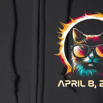 Total Solar Eclipse 2024 Cat In Astronomy Glasses Full Zip Hoodie