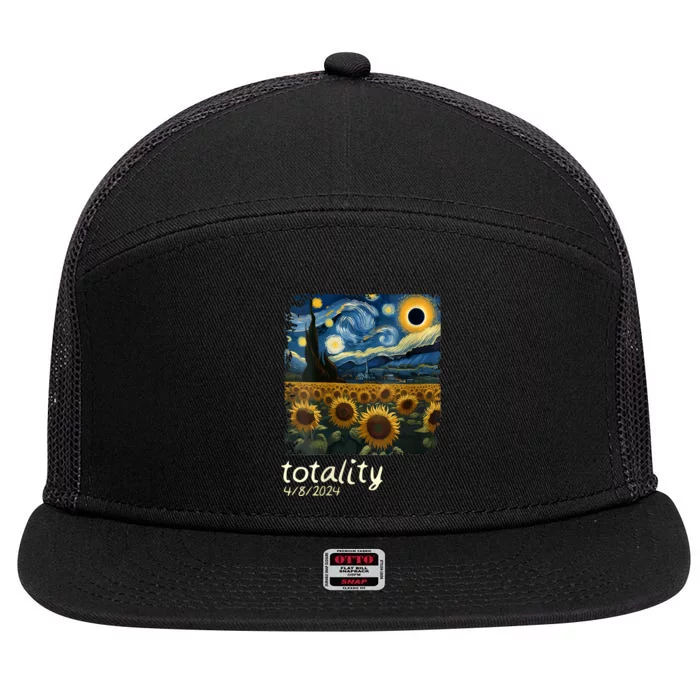 Total Solar Eclipse 2024 4.08.24 Starry Night Painting 7 Panel Mesh Trucker Snapback Hat