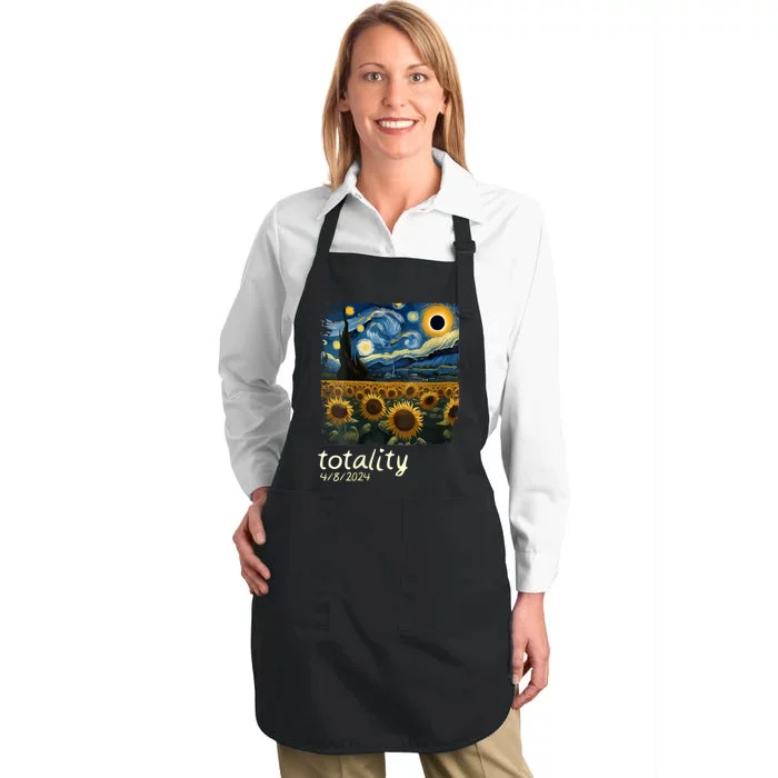 Total Solar Eclipse 2024 4.08.24 Starry Night Painting Full-Length Apron With Pocket