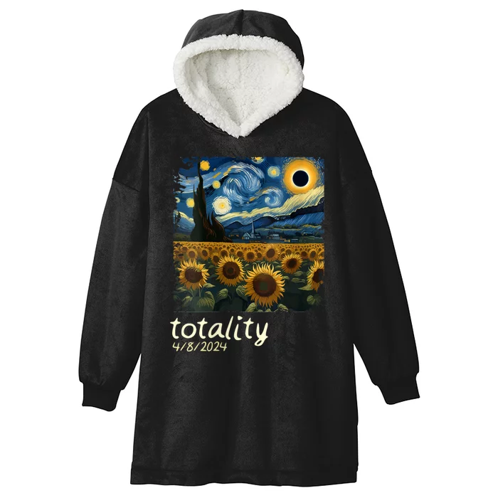 Total Solar Eclipse 2024 4.08.24 Starry Night Painting Hooded Wearable Blanket