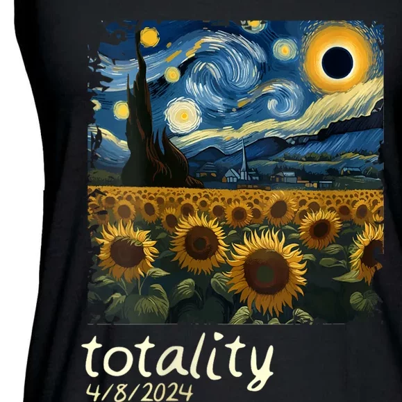 Total Solar Eclipse 2024 4.08.24 Starry Night Painting Ladies Essential Flowy Tank