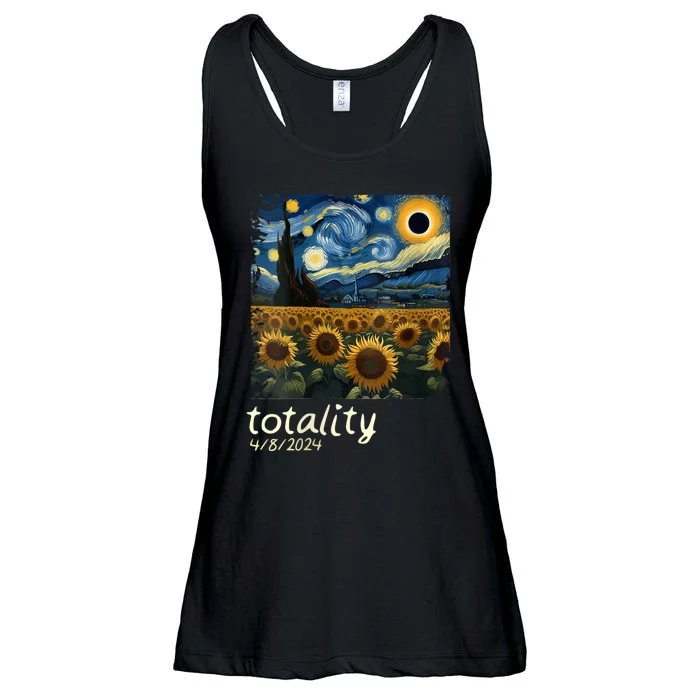 Total Solar Eclipse 2024 4.08.24 Starry Night Painting Ladies Essential Flowy Tank