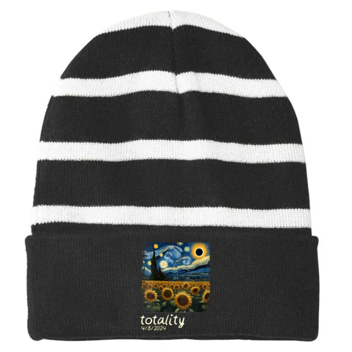 Total Solar Eclipse 2024 4.08.24 Starry Night Painting Striped Beanie with Solid Band