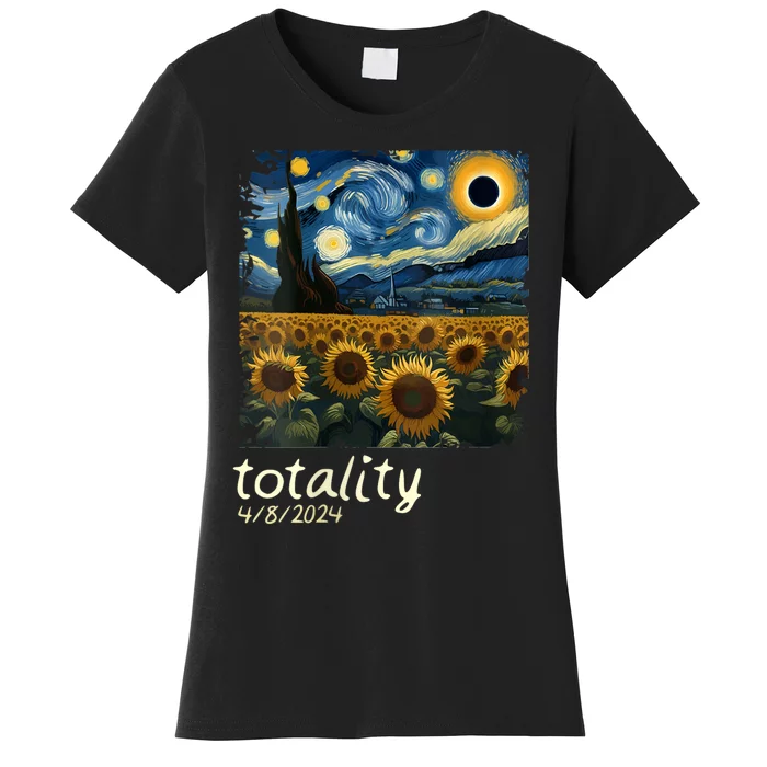 Total Solar Eclipse 2024 4.08.24 Starry Night Painting Women's T-Shirt