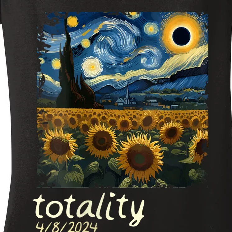 Total Solar Eclipse 2024 4.08.24 Starry Night Painting Women's V-Neck T-Shirt