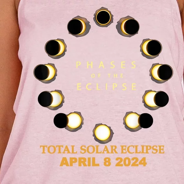 Total Solar Eclipse 2024 Phases April 8th Women's Knotted Racerback Tank