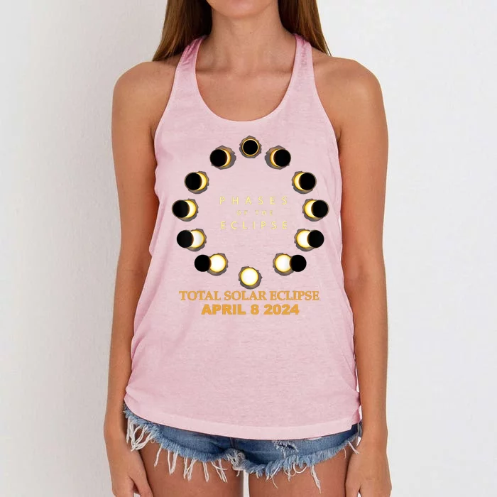 Total Solar Eclipse 2024 Phases April 8th Women's Knotted Racerback Tank