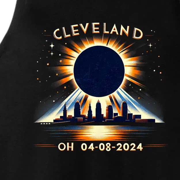 Total Solar Eclipse Cleveland Oh April 08 2024 Ladies Tri-Blend Wicking Tank