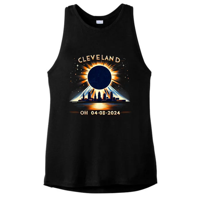 Total Solar Eclipse Cleveland Oh April 08 2024 Ladies Tri-Blend Wicking Tank