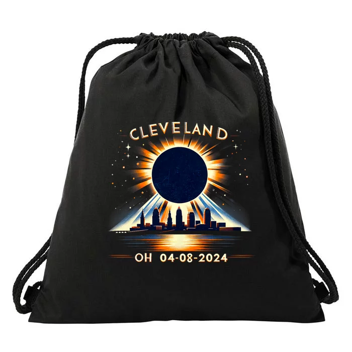 Total Solar Eclipse Cleveland Oh April 08 2024 Drawstring Bag