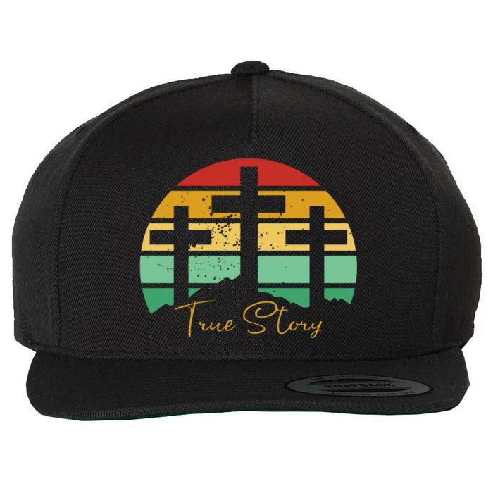 True Story Easter Cross Retro Sunset Wool Snapback Cap