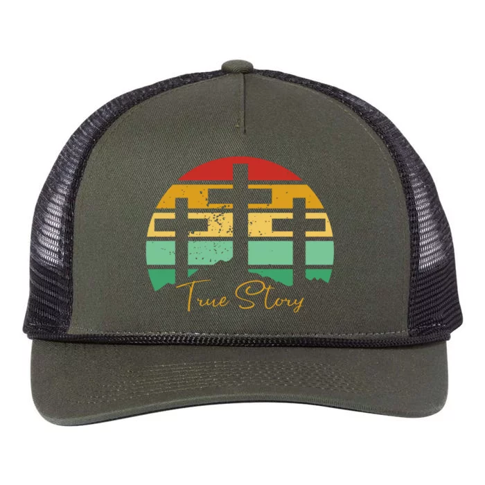 True Story Easter Cross Retro Sunset Retro Rope Trucker Hat Cap