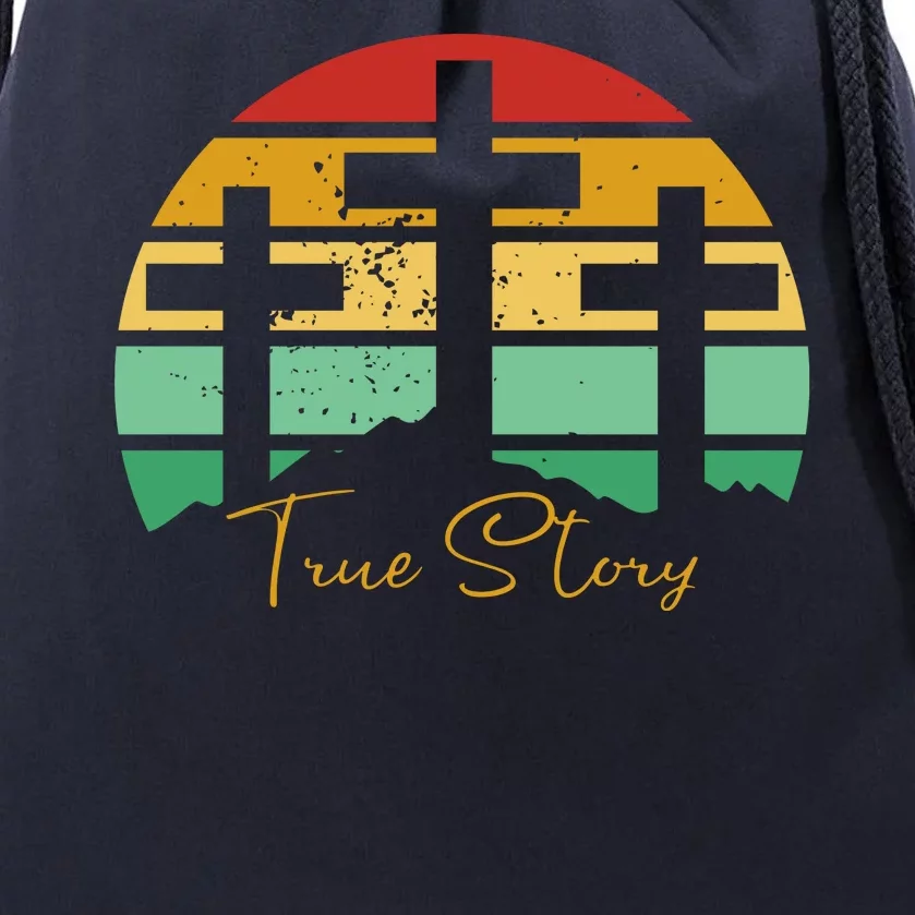 True Story Easter Cross Retro Sunset Drawstring Bag