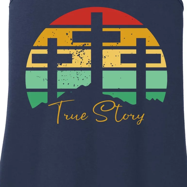 True Story Easter Cross Retro Sunset Ladies Essential Tank