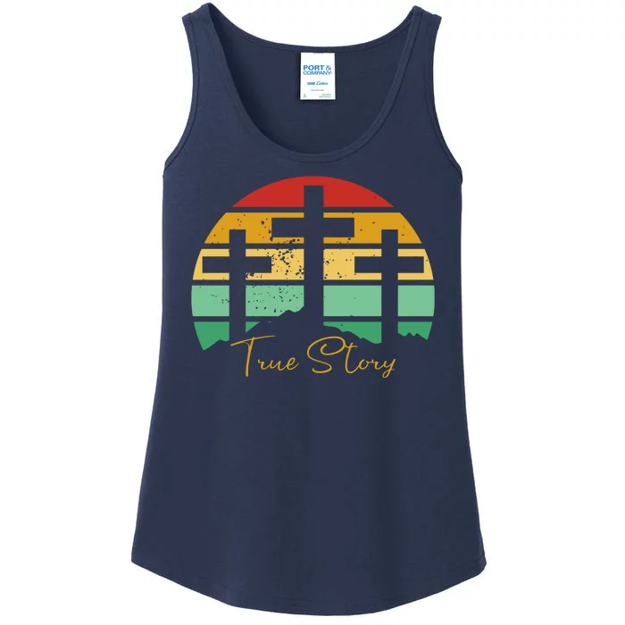 True Story Easter Cross Retro Sunset Ladies Essential Tank