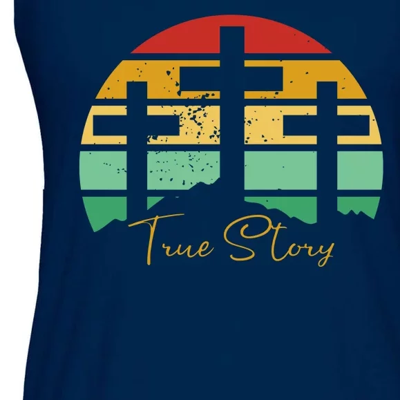 True Story Easter Cross Retro Sunset Ladies Essential Flowy Tank