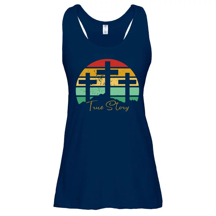 True Story Easter Cross Retro Sunset Ladies Essential Flowy Tank