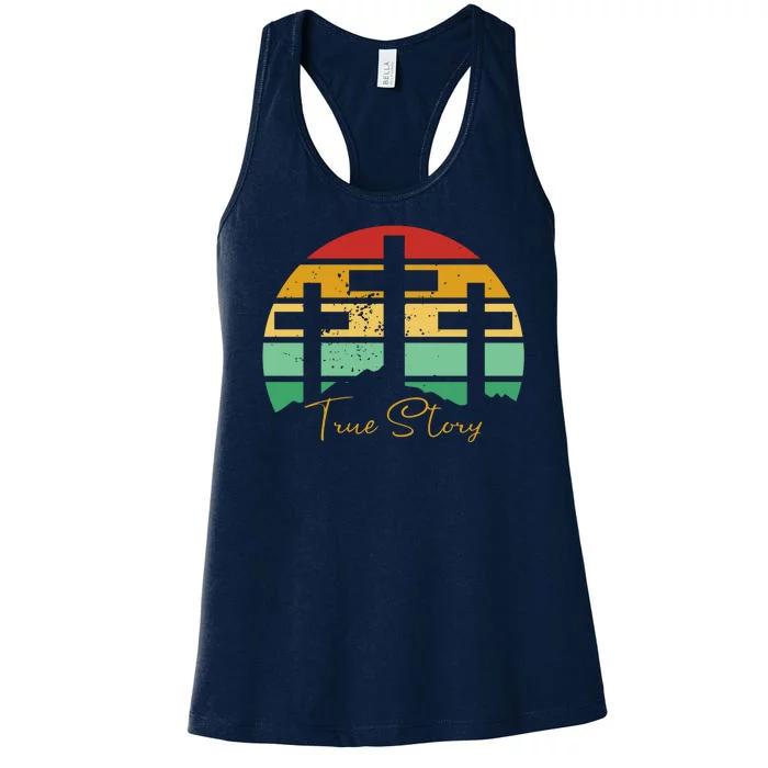 True Story Easter Cross Retro Sunset Women's Racerback Tank