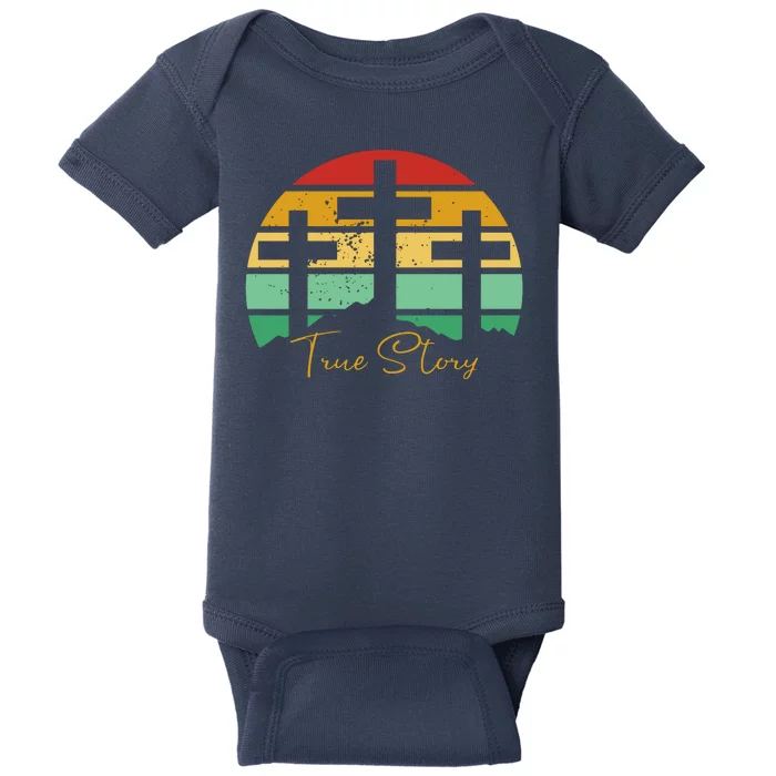 True Story Easter Cross Retro Sunset Baby Bodysuit