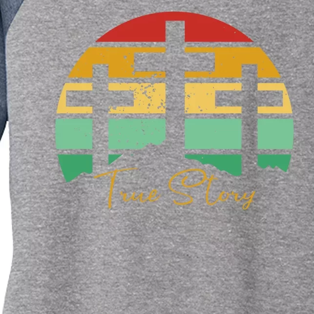 True Story Easter Cross Retro Sunset Women's Tri-Blend 3/4-Sleeve Raglan Shirt