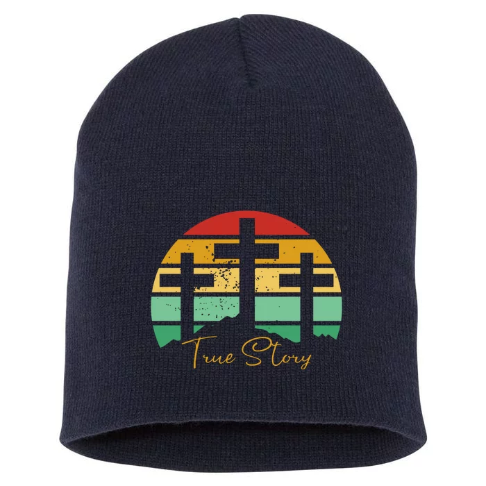 True Story Easter Cross Retro Sunset Short Acrylic Beanie