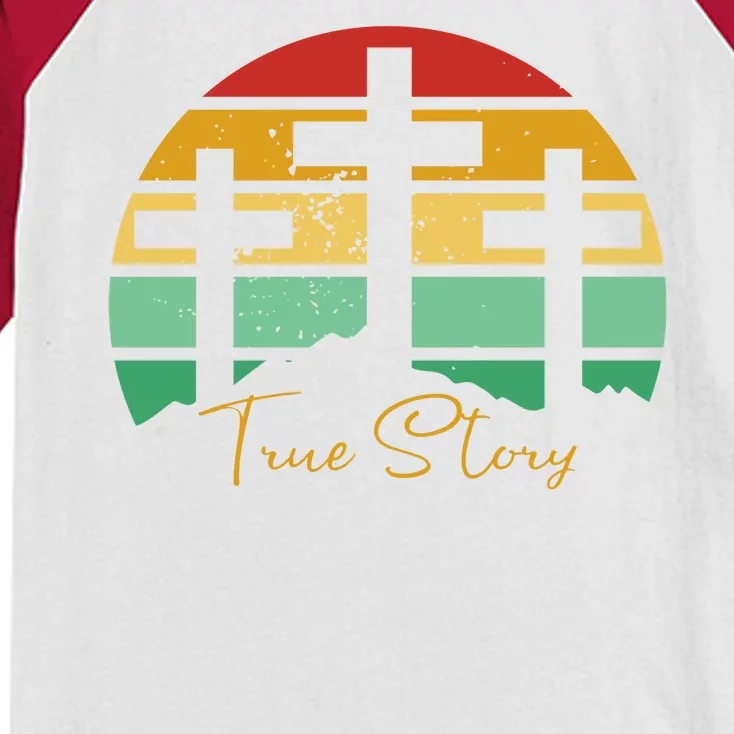 True Story Easter Cross Retro Sunset Kids Colorblock Raglan Jersey