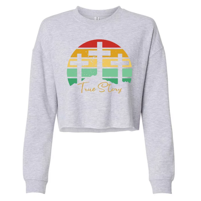 True Story Easter Cross Retro Sunset Cropped Pullover Crew