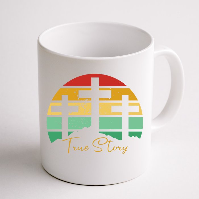 True Story Easter Cross Retro Sunset Front & Back Coffee Mug