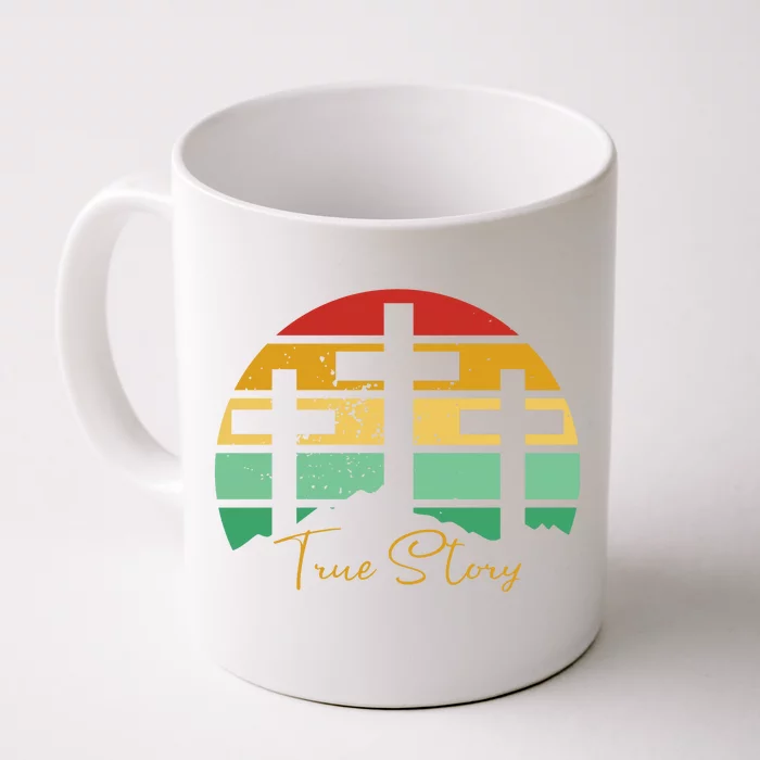 True Story Easter Cross Retro Sunset Front & Back Coffee Mug