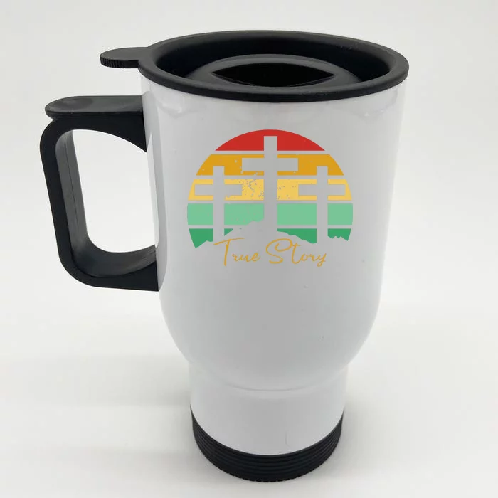 True Story Easter Cross Retro Sunset Front & Back Stainless Steel Travel Mug