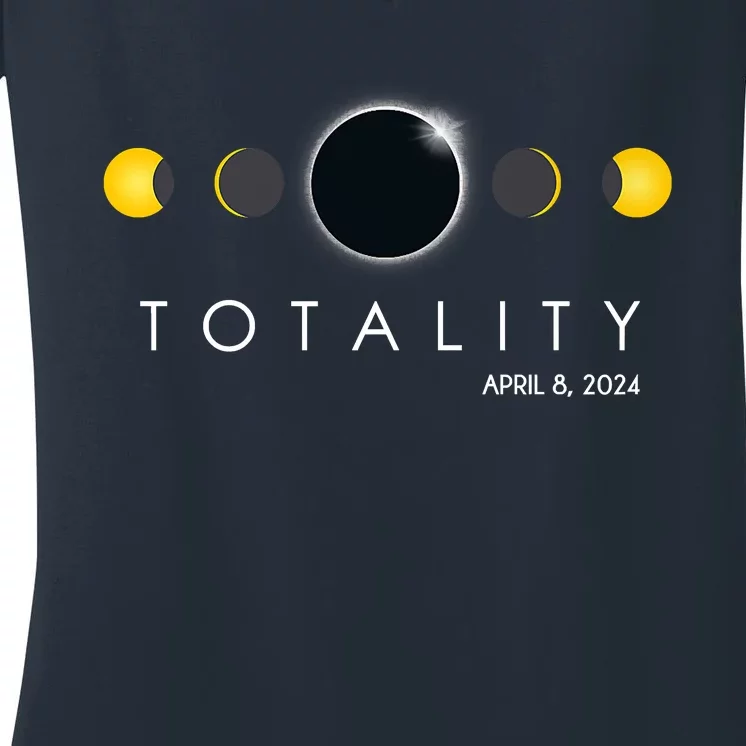 Total Solar Eclipse April 8 2024 Phases Totality Women's V-Neck T-Shirt