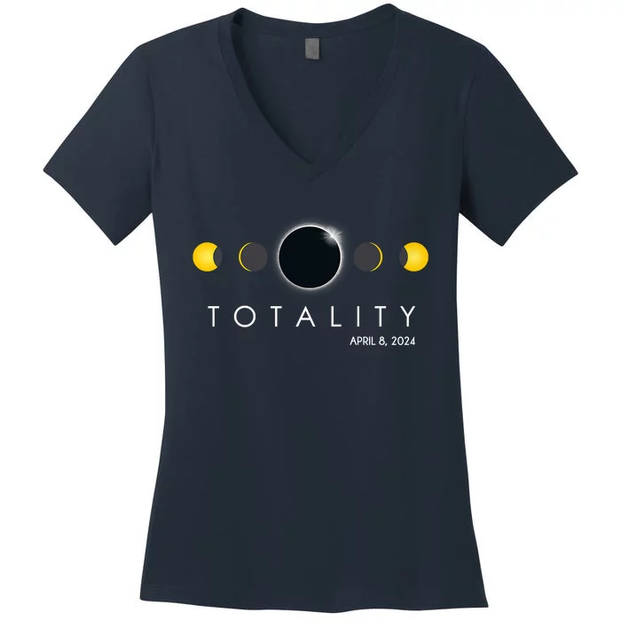 Total Solar Eclipse April 8 2024 Phases Totality Women's V-Neck T-Shirt