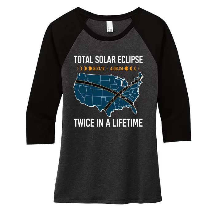 Total Solar Eclipse Twice In A Lifetime April 8 2024 Women's Tri-Blend 3/4-Sleeve Raglan Shirt