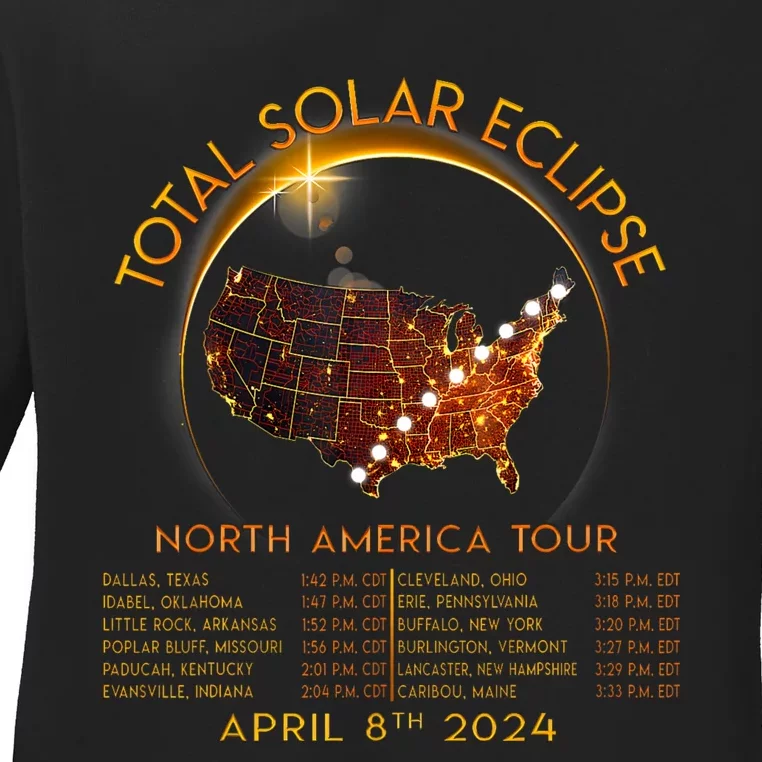 Total Solar Eclipse Of America April 8 2024 Ladies Long Sleeve Shirt