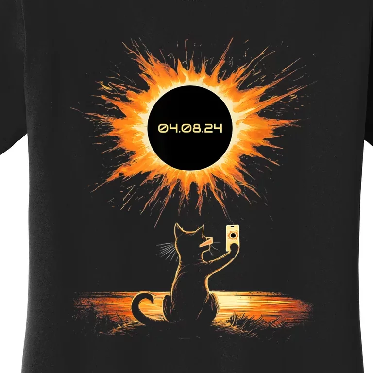 Total Solar Eclipse 2024 April 8 Cat America Totality Women's T-Shirt