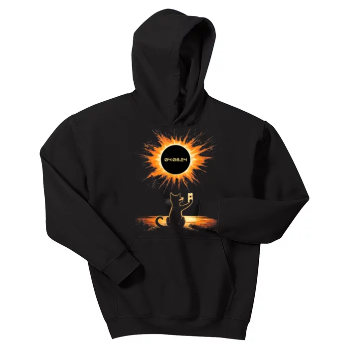 Total Solar Eclipse 2024 April 8 Cat America Totality Kids Hoodie