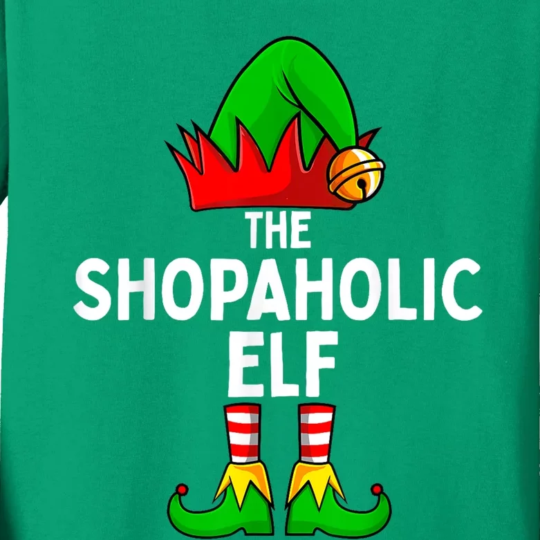 The Shopaholic Elf Funny Christmas Matching Family Kids Long Sleeve Shirt