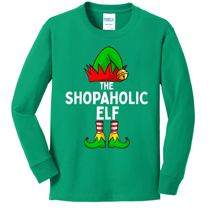 The Shopaholic Elf Funny Christmas Matching Family Kids Long Sleeve Shirt