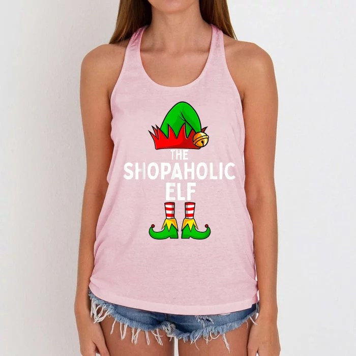 The Shopaholic Elf Funny Christmas Matching Family Women's Knotted Racerback Tank