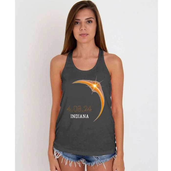 Total Solar Eclipse 2024 Indiana Totality Spring 4.08.24 Women's Knotted Racerback Tank