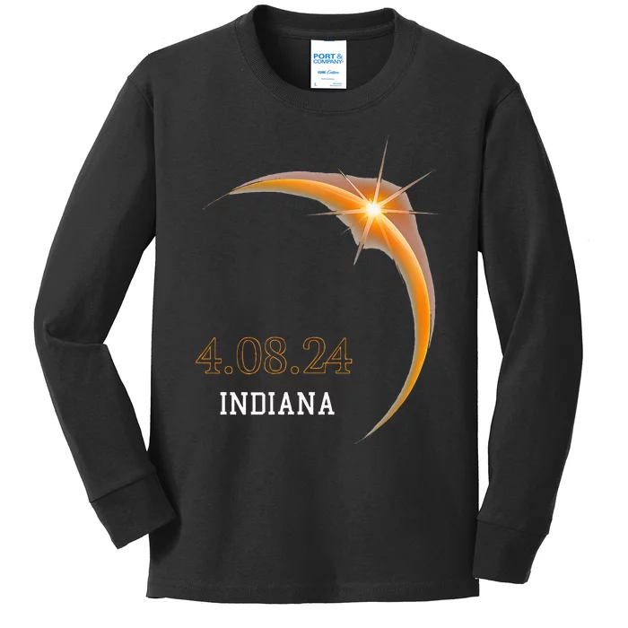 Total Solar Eclipse 2024 Indiana Totality Spring 4.08.24 Kids Long Sleeve Shirt