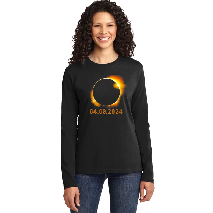 Total Solar Eclipse April 8 2024 Trending Design Ladies Long Sleeve Shirt