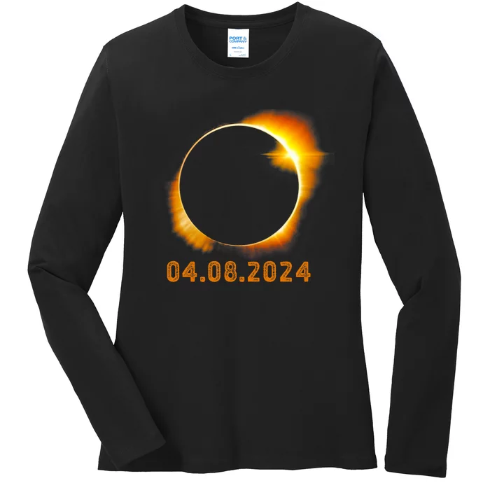 Total Solar Eclipse April 8 2024 Trending Design Ladies Long Sleeve Shirt