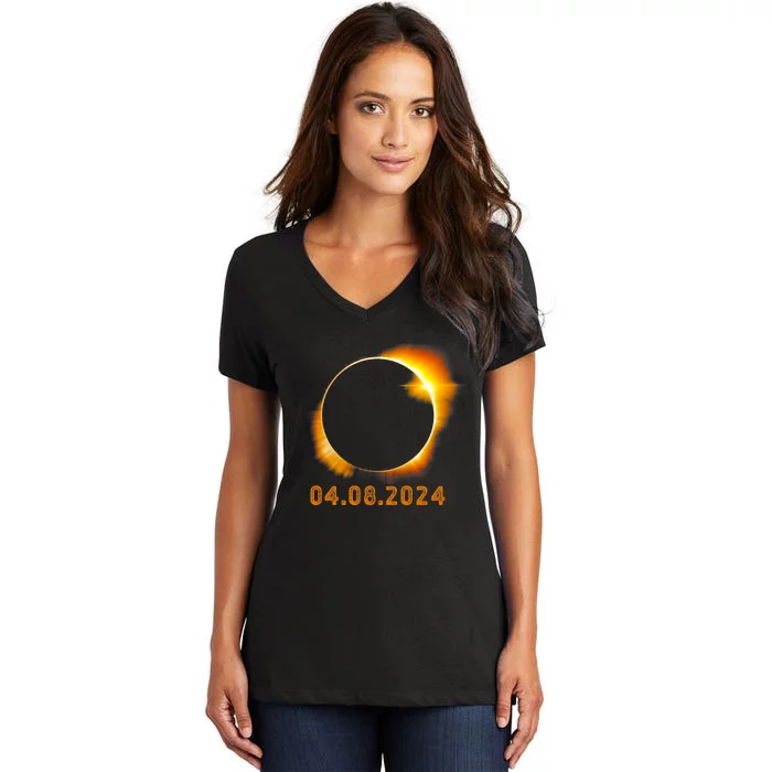 Total Solar Eclipse April 8 2024 Trending Design Women's V-Neck T-Shirt