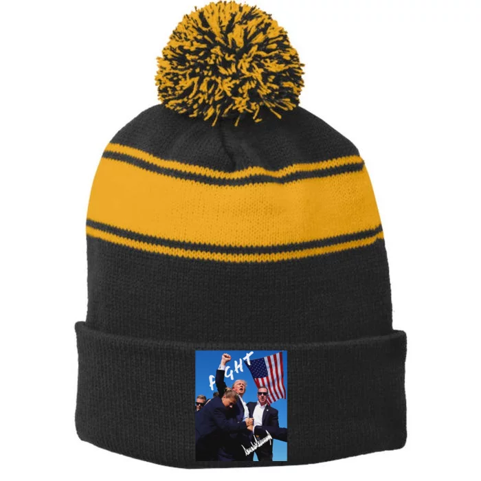 Trump Signature Edition Bold Design Stripe Pom Pom Beanie