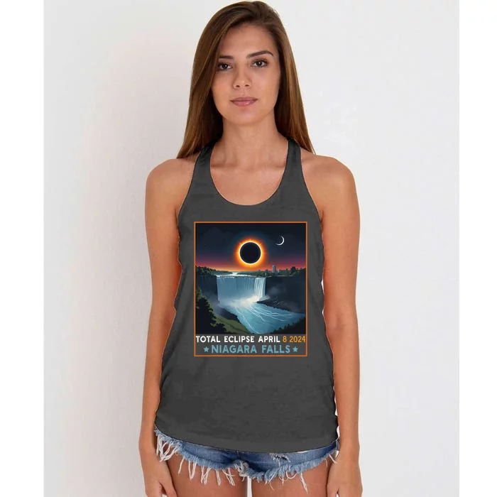 Total Solar Eclipse April 8th 2024 Niagara Falls New York Women's Knotted Racerback Tank