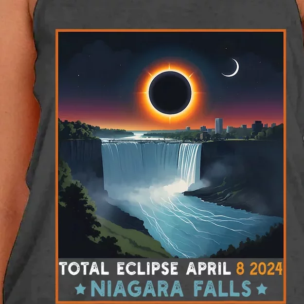 Total Solar Eclipse April 8th 2024 Niagara Falls New York Women's Knotted Racerback Tank